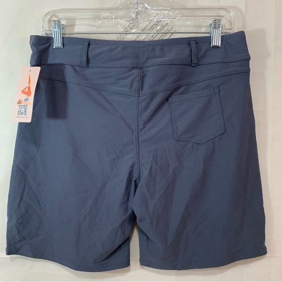 Attraco High Waist Tankini Board Swim Shorts with Belt Loops & Back Pocket Grey - Picture 3 of 4